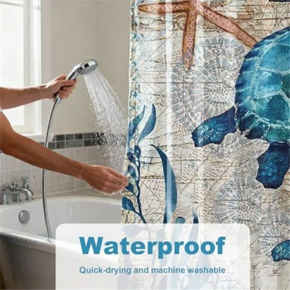 Nautical Green Sea Turtles Beach Theme Fabric Shower Curtain Sets Bathroom Blue